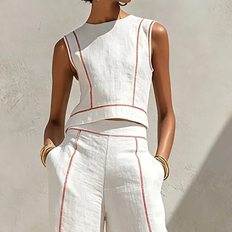 Inés Two-Piece Set with Palazzo Pants and Contrast Details