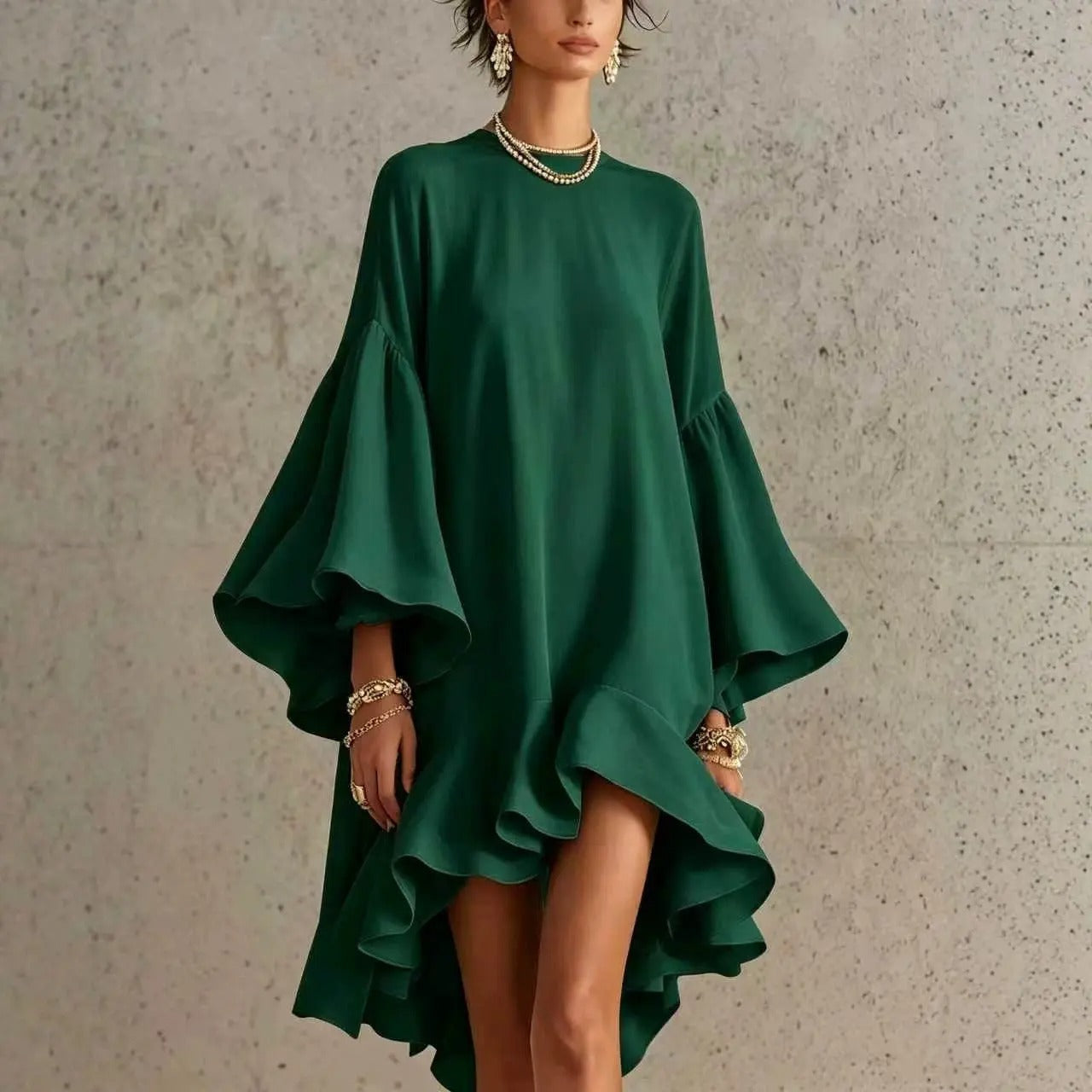 Amelia Elegant Dress with Ruffles and Asymmetrical Hem