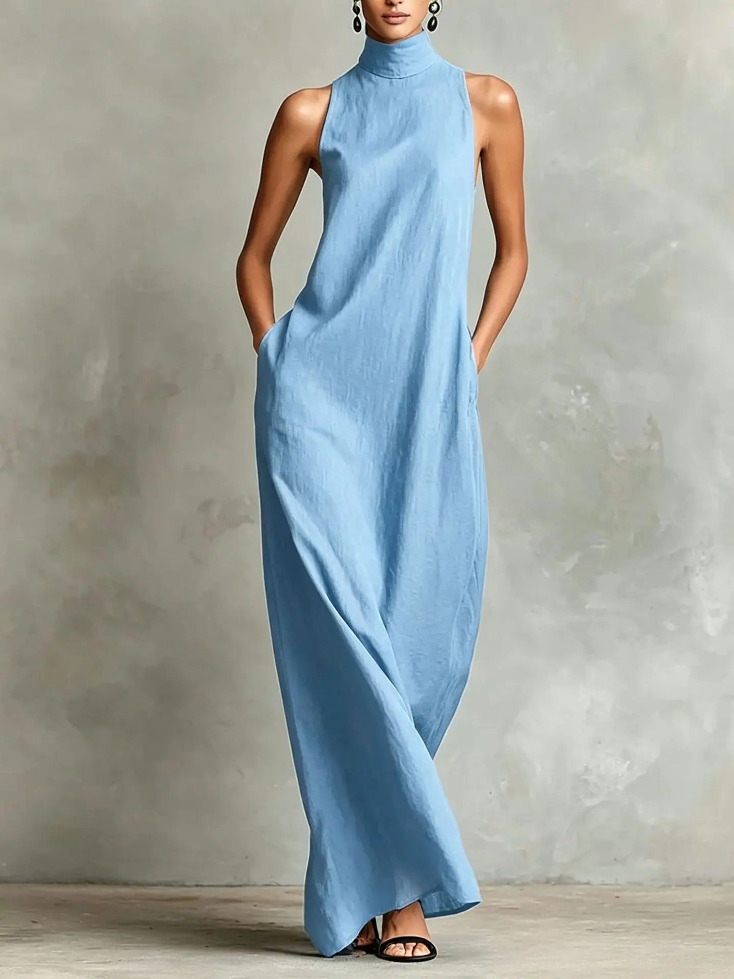 Marina Loose-Fitting Long Dress with High Neck