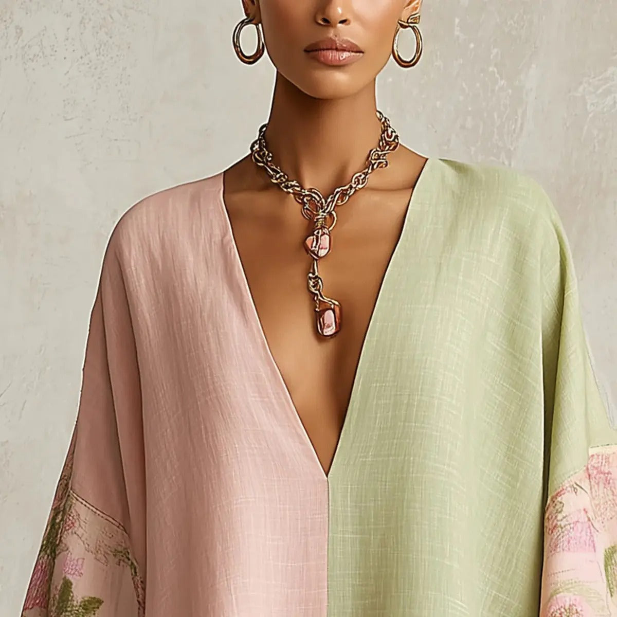 Jimena Bohemian Floral Dress with Batwing Sleeves and V-Neck