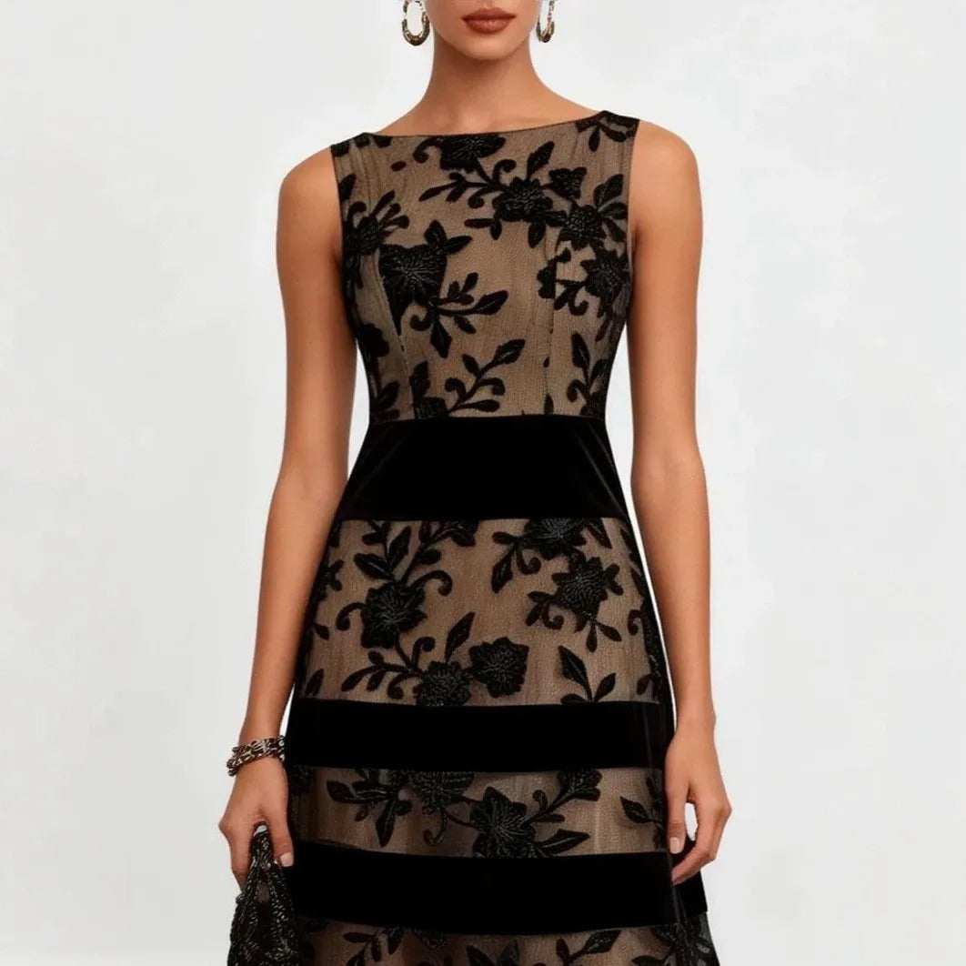 Odette Floral Embroidered Tulle Midi Dress