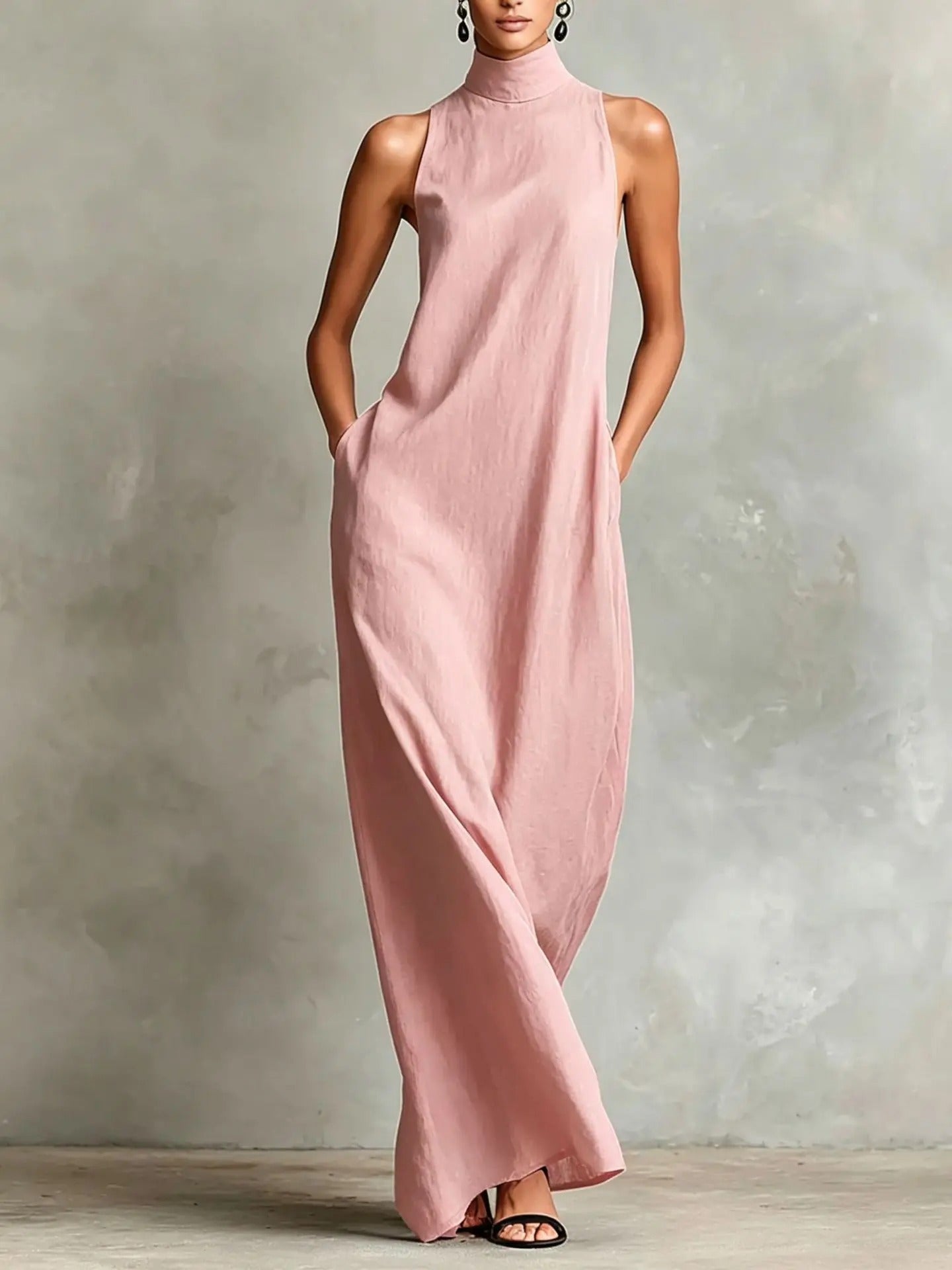 Marina Loose-Fitting Long Dress with High Neck