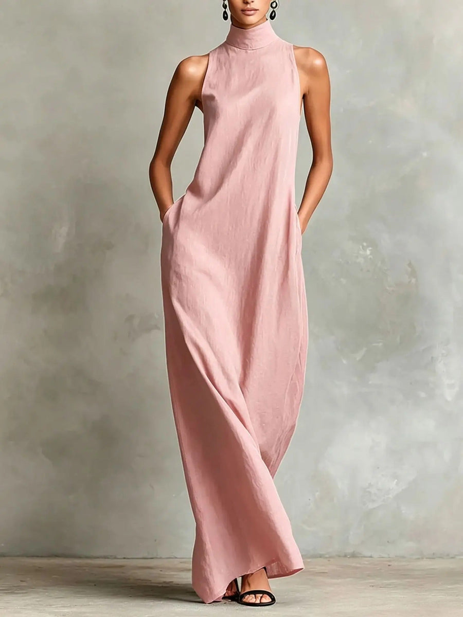 Marina Loose-Fitting Long Dress with High Neck