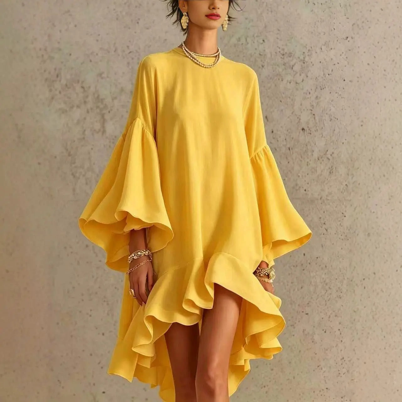 Amelia Elegant Dress with Ruffles and Asymmetrical Hem