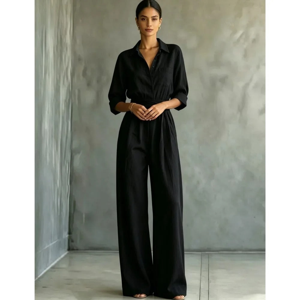 Elena Elegant Jumpsuit with Adjustable Waist and Wide Pants
