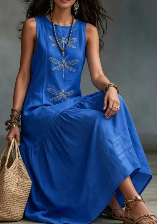 Daniela Midi Bohemian Dress with Dragonfly Print