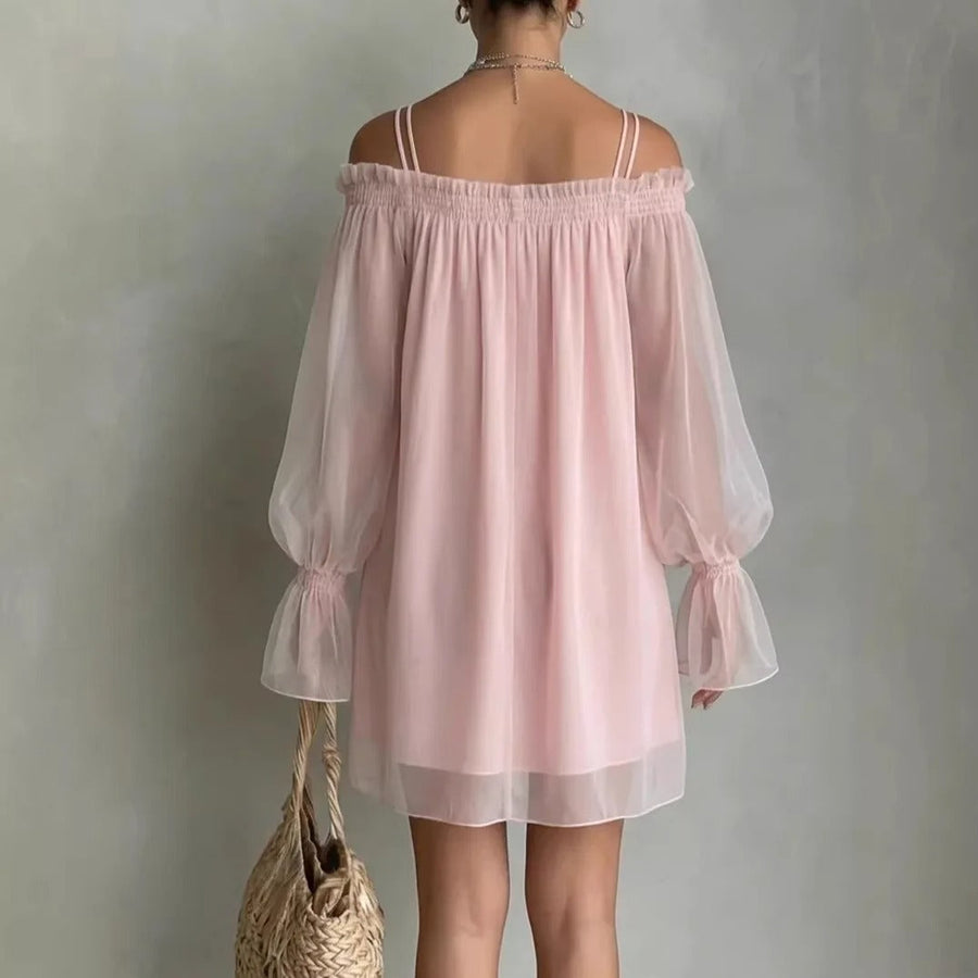 Elisa Mini Tulle Dress with Off-the-Shoulder and Long Sleeves