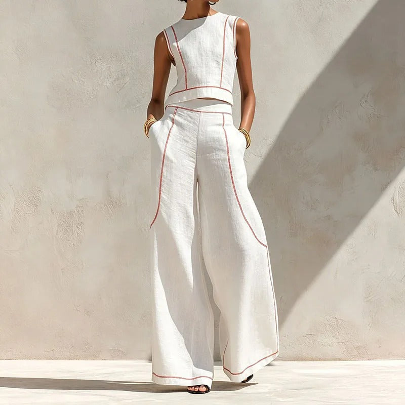 Inés Two-Piece Set with Palazzo Pants and Contrast Details