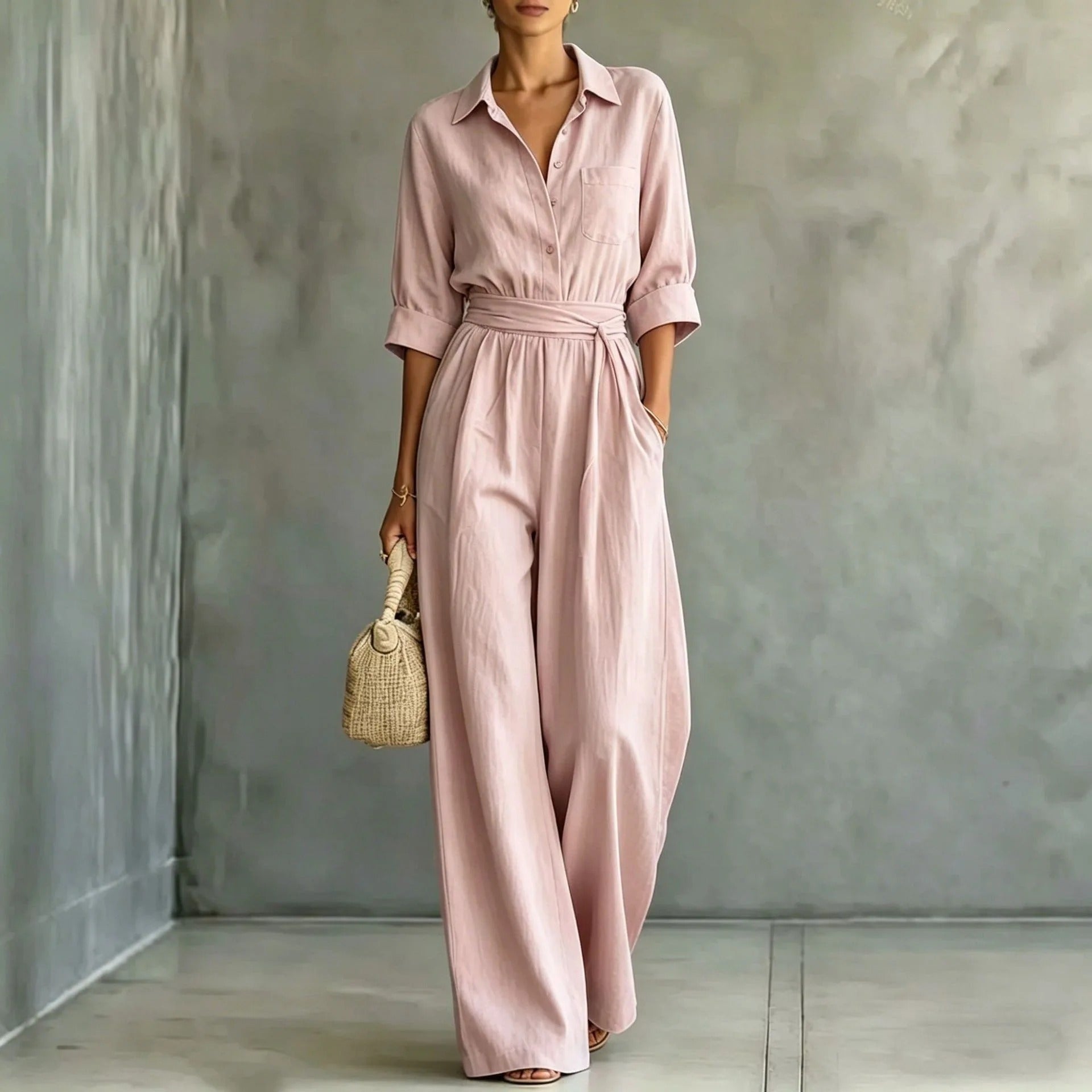 Elena Elegant Jumpsuit with Adjustable Waist and Wide Pants