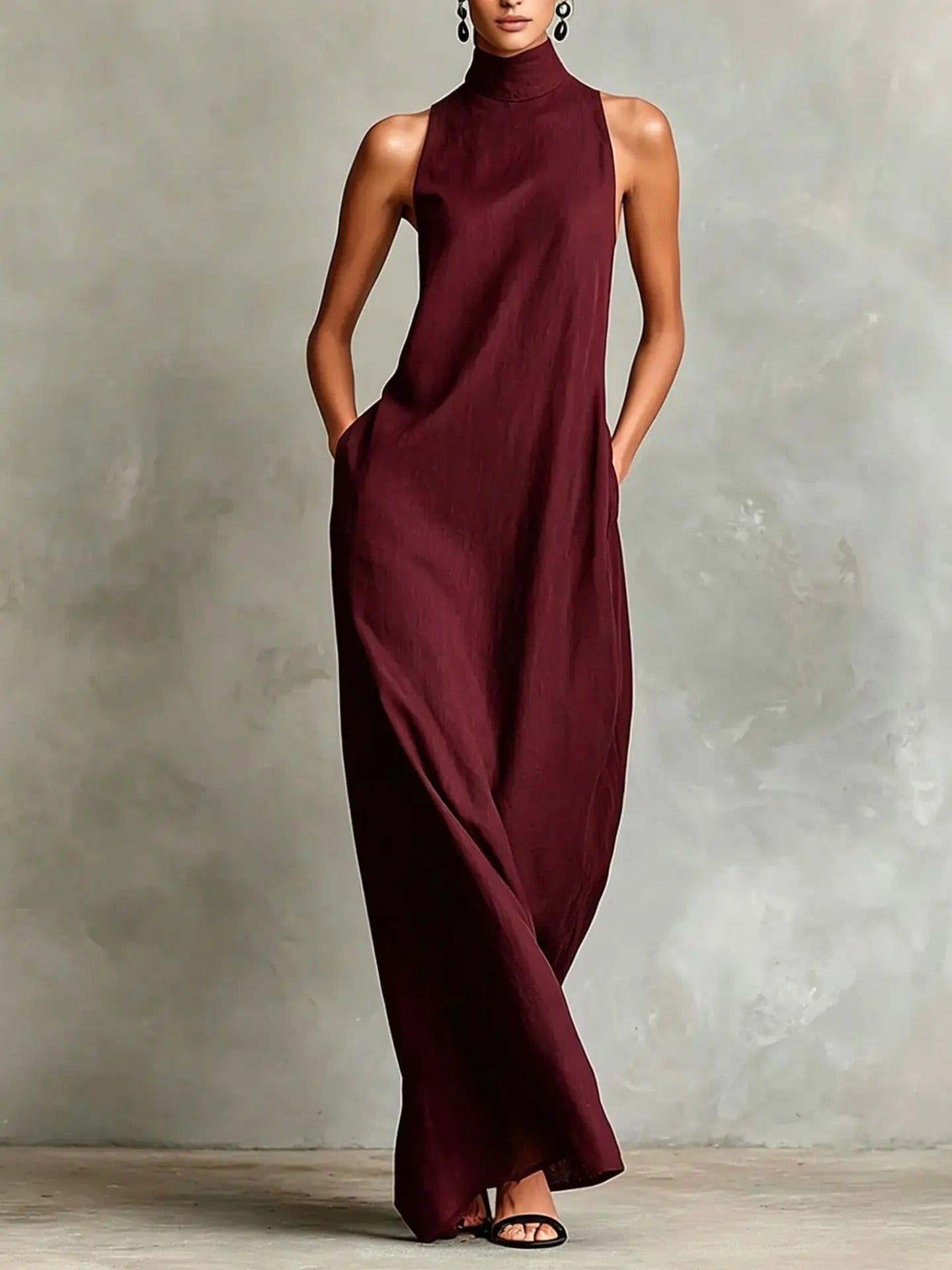 Marina Loose-Fitting Long Dress with High Neck