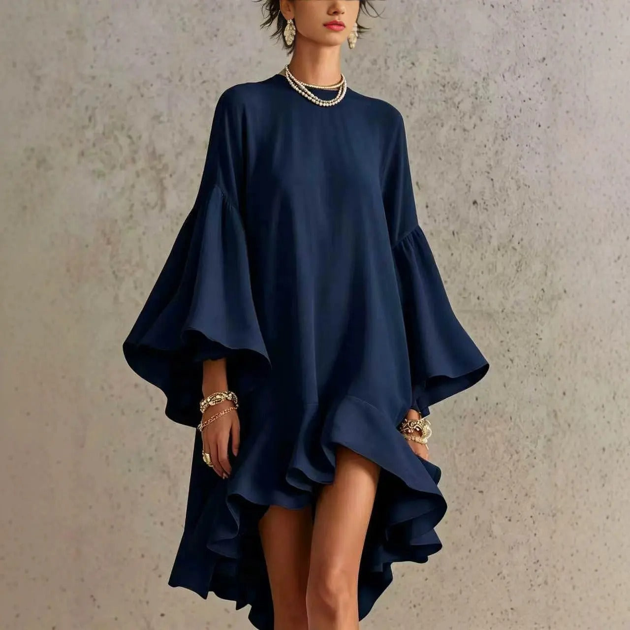 Amelia Elegant Dress with Ruffles and Asymmetrical Hem