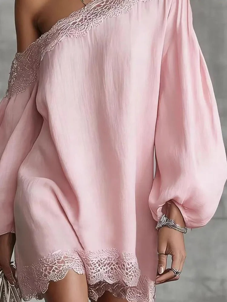 Olivia Mini Lace Dress with Off-the-Shoulder and Puff Sleeves