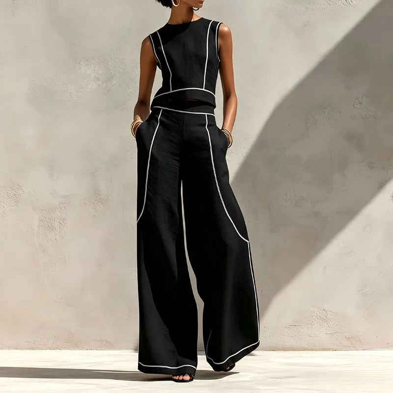 Inés Two-Piece Set with Palazzo Pants and Contrast Details