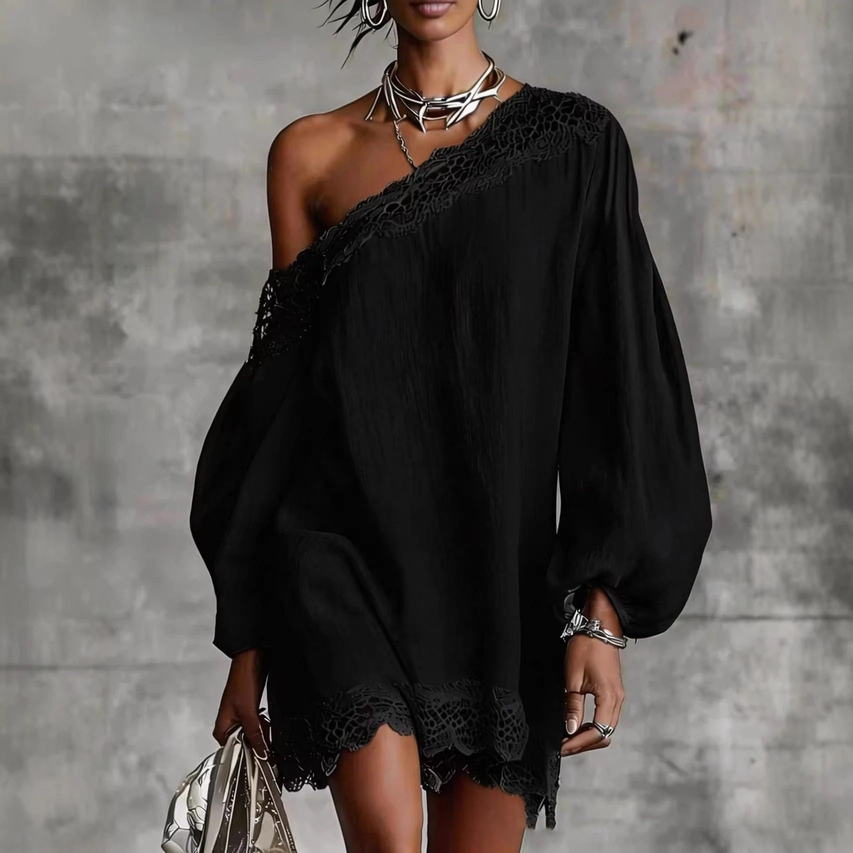 Olivia Mini Lace Dress with Off-the-Shoulder and Puff Sleeves