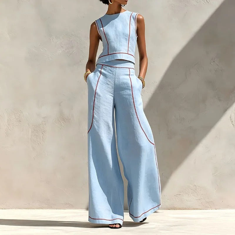 Inés Two-Piece Set with Palazzo Pants and Contrast Details
