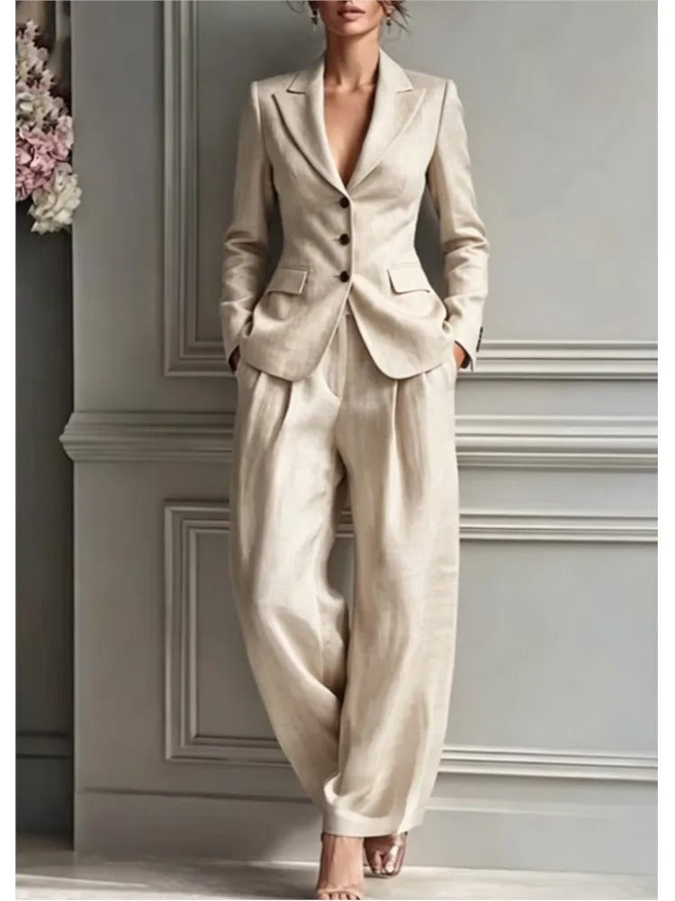 Victoria Elegant Suit Set with Tailored Blazer and Wide Pants