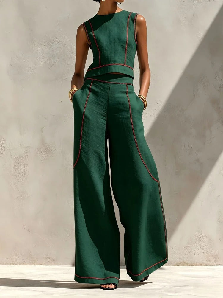 Inés Two-Piece Set with Palazzo Pants and Contrast Details