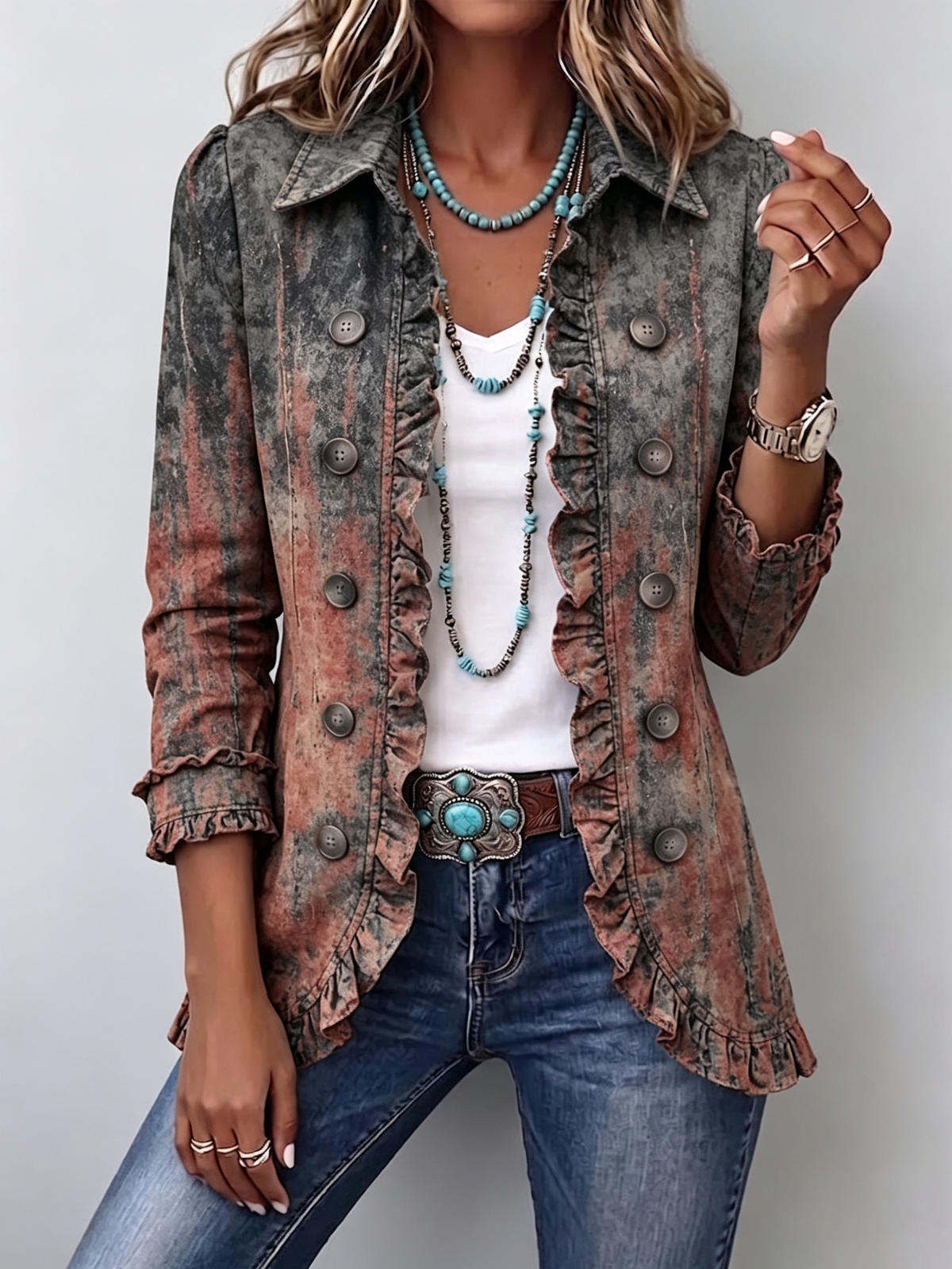 Nicola – Textured Gradient Frill Jacket