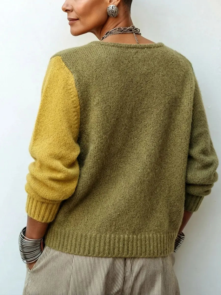 Frida | Artistic Cozy Asymmetric Color-block Knit Sweater