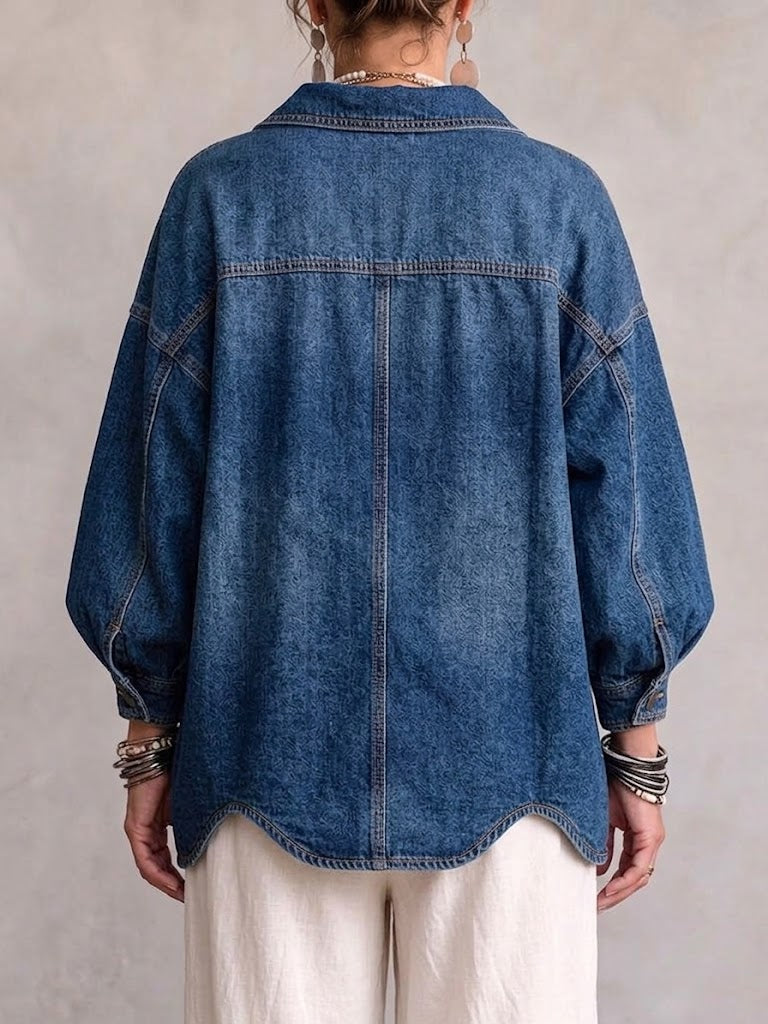 Grace | Collared Oversized Denim Jacket With Large Metal Buttons