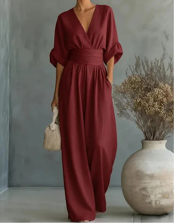 Daniela – Elegant V-Neck Wide-Leg Jumpsuit